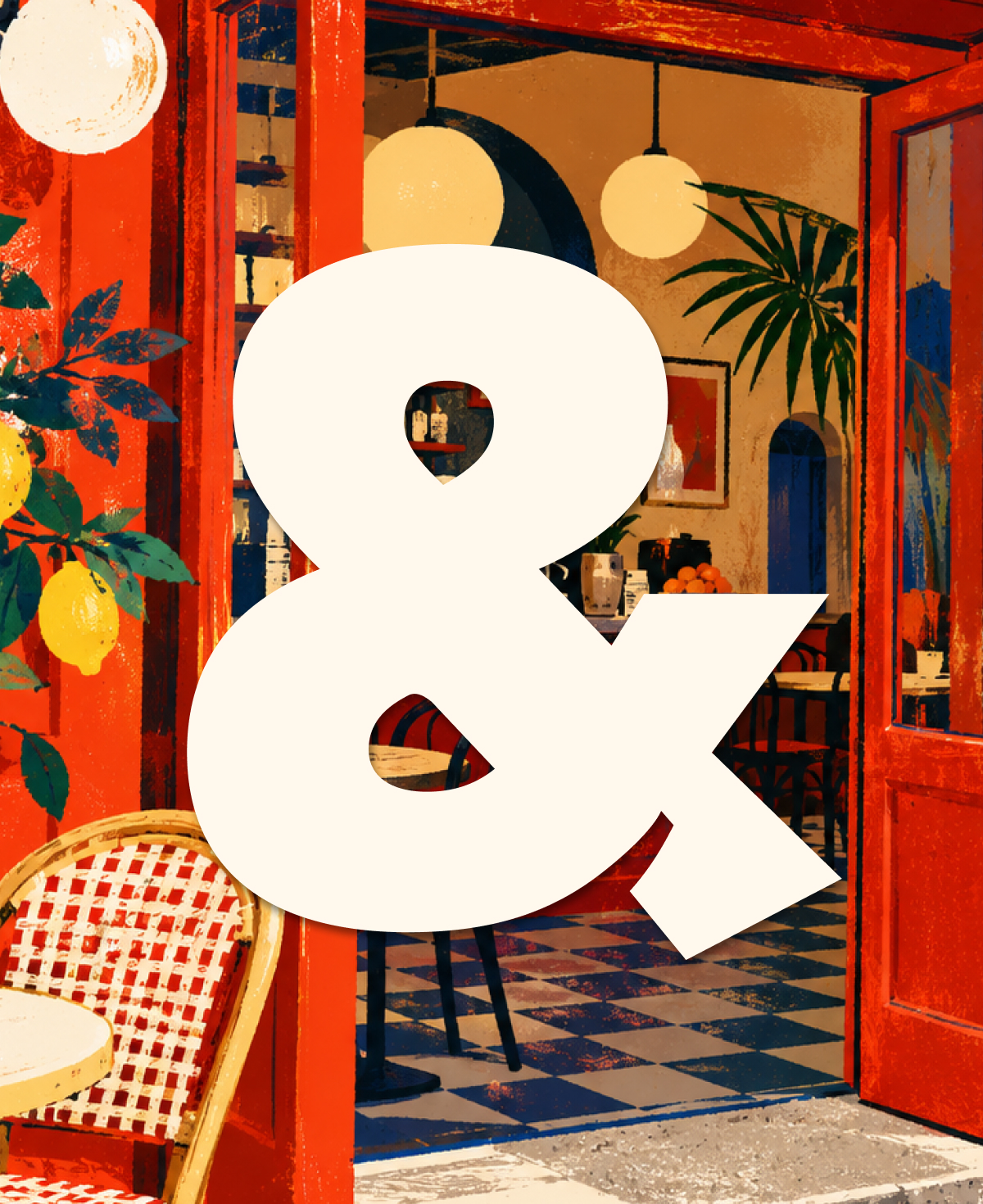 Burek ampersand over a café illustration